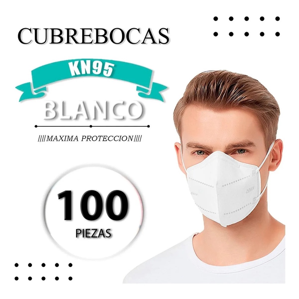 Paquete De 100 Cubre Bocas Kn95 Blancos Mascarilla N95 4 Capas