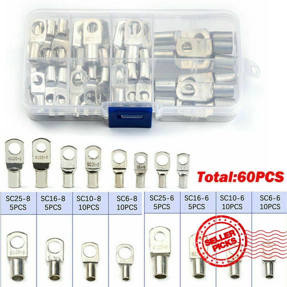 60PCS Copper Tube Terminal Battery Welding Cable Lug Crimp Connectors