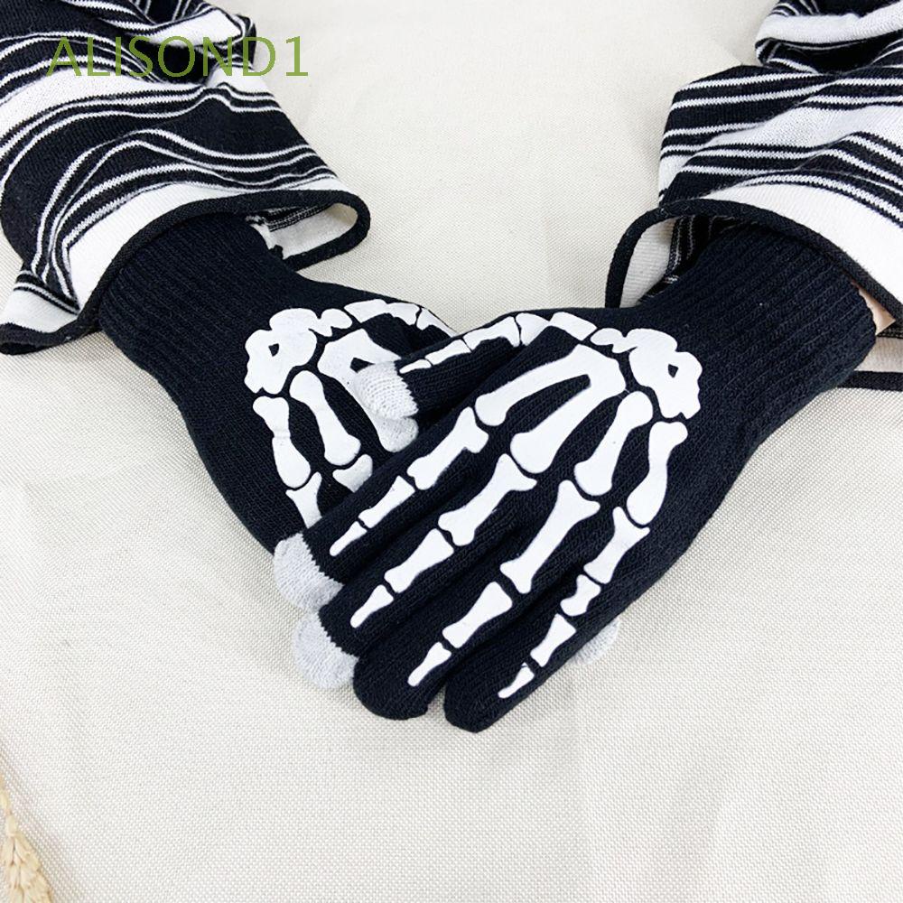 Guantes De Esqueleto Y Calavera Para Halloween, Tejidos Y Calentitos, Unisex Para Cosplay Y Fiestas