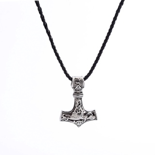 PiercingJak Collar vikingo con colgante de martillo de Tor para hombre con amuleto nórdico celta de acero inoxidable con cadena plateada 