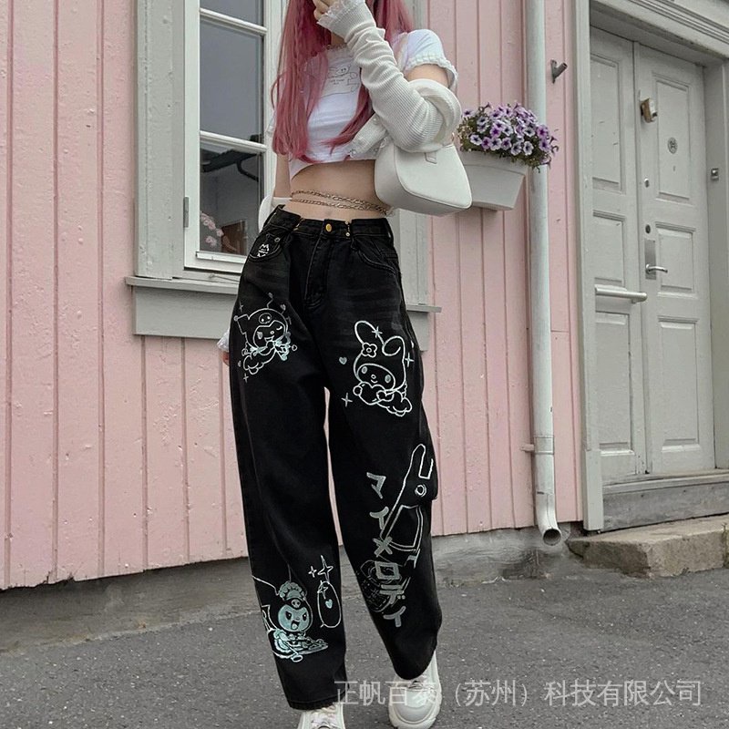 En stock] � Kawaii Anime Y2k Adolescentes Pantalones De Carga Y Niñas  Mujeres Coreano Japonés Negro Jeans 90 S Dibujos Animados Pierna Ancha  Estilo Descongelante | Shopee México