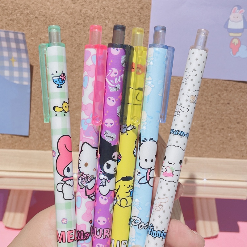 6pcs kitty Kuromi Press Gel Bolígrafos  Tinta Negra Pluma De Dibujos  Animados Melody Little Twins Star Pen | Shopee México