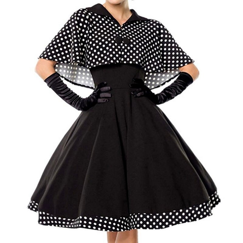 Vestido Vintage 2021 Nuevo De Mujer + Cape Retro Rockabilly 50s Estilo Dos  Piezas Negro Elegante Señoras Moda Midi Vestidos | Shopee México