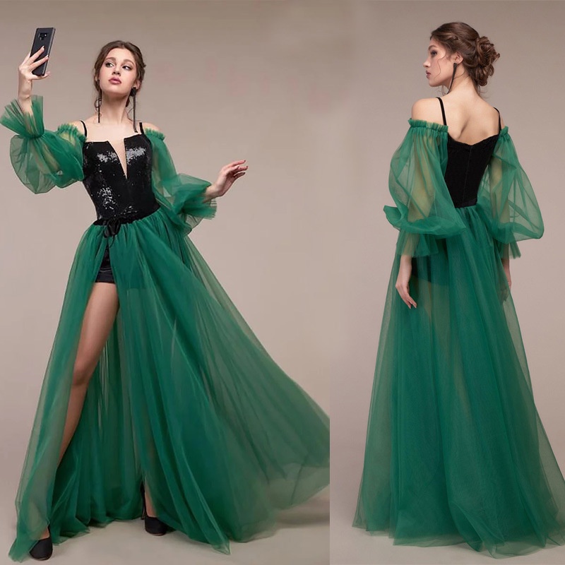 Vestidos De Baile Verde Esmeralda Manga Larga Noche 2022 Recién Llegados  Abertura Lateral Formales Para Boda | Shopee México