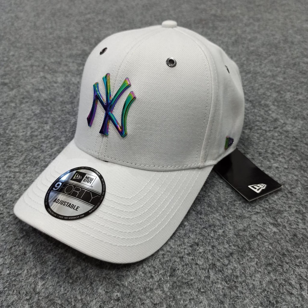 3.3 MEGA SHOPEE NY Metal gorra de béisbol placa blanca camaleón arco iris