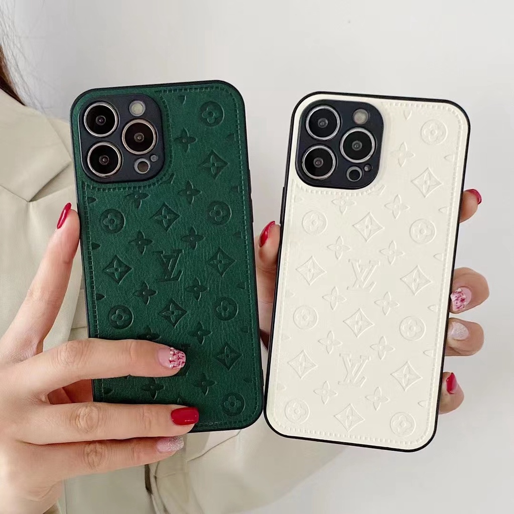 LV Fundas De Lujo Con Borde Recto Verde Oscuro Para iphone 13 Pro Max i13  13pro 11ProMax i11 7 plus 8 X XR Xs 12Pro 12 Funda Protectora