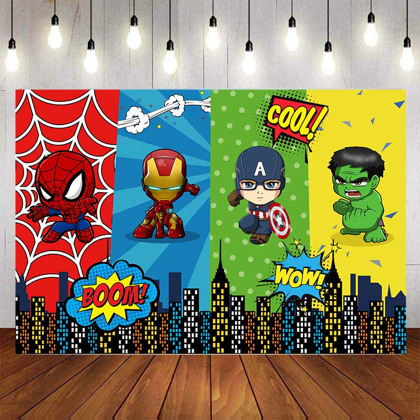 Lindo Bebé Vengadores Superhéroes Fondo De Cumpleaños Para La Fotografía Ducha Niños Hulk Spiderman Héroes Fiesta Decoración Nombre Personalizado Foto
