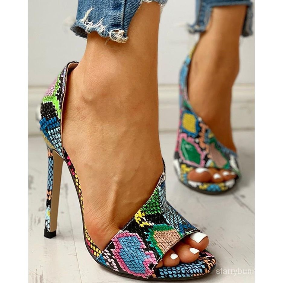Zapatos de mujer de tamaño tacones de piel de serpiente sandalias de Punta | Shopee México