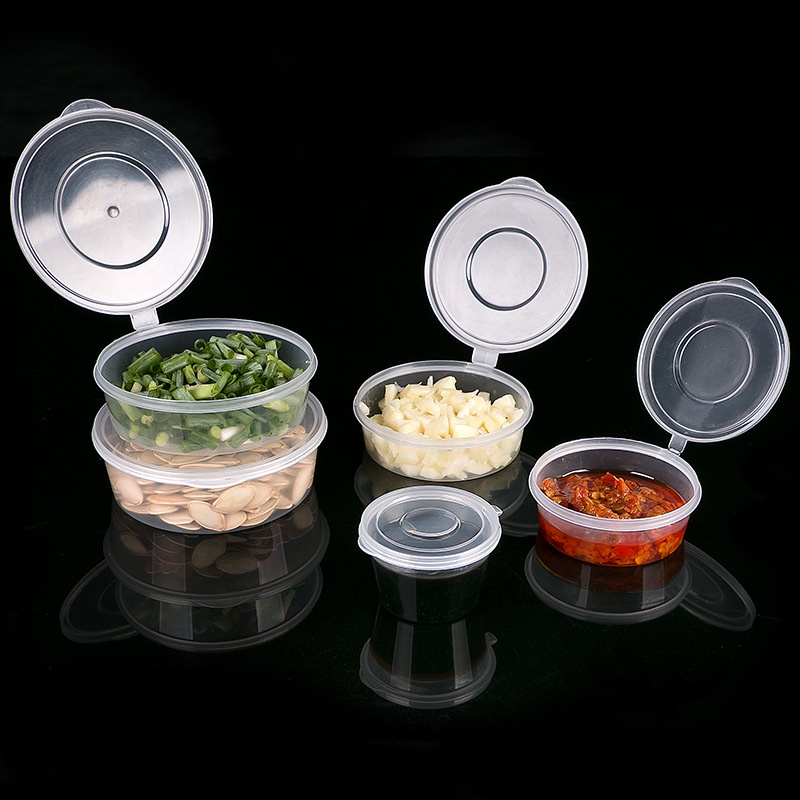 tazas de salsa de plástico cajas de tazas de salsa de plástico transparente desechables con tapa de comida caliente 4 tamaños de 50 tazas de plástico desechables 2oz 