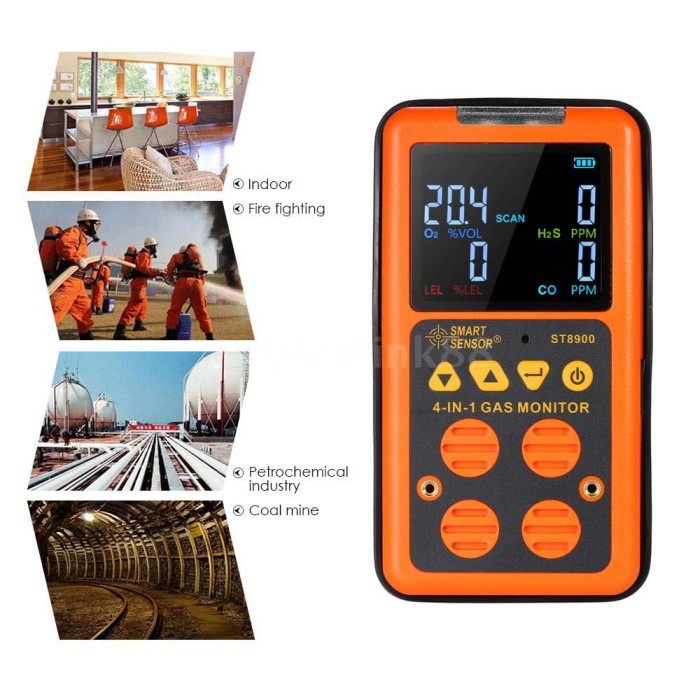 CO H2S monitor de nivel de gas combustible Alarma de gas para el hogar con detector de gas múltiple con alarma de aviso de voz/luz y pantalla LED ST8900 LEL y O2 
