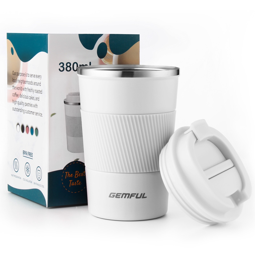 GEMFUL Taza de Café sin BPA Taza de Viaje Aislada Reutilizable Térmica con Funda de Silicona 