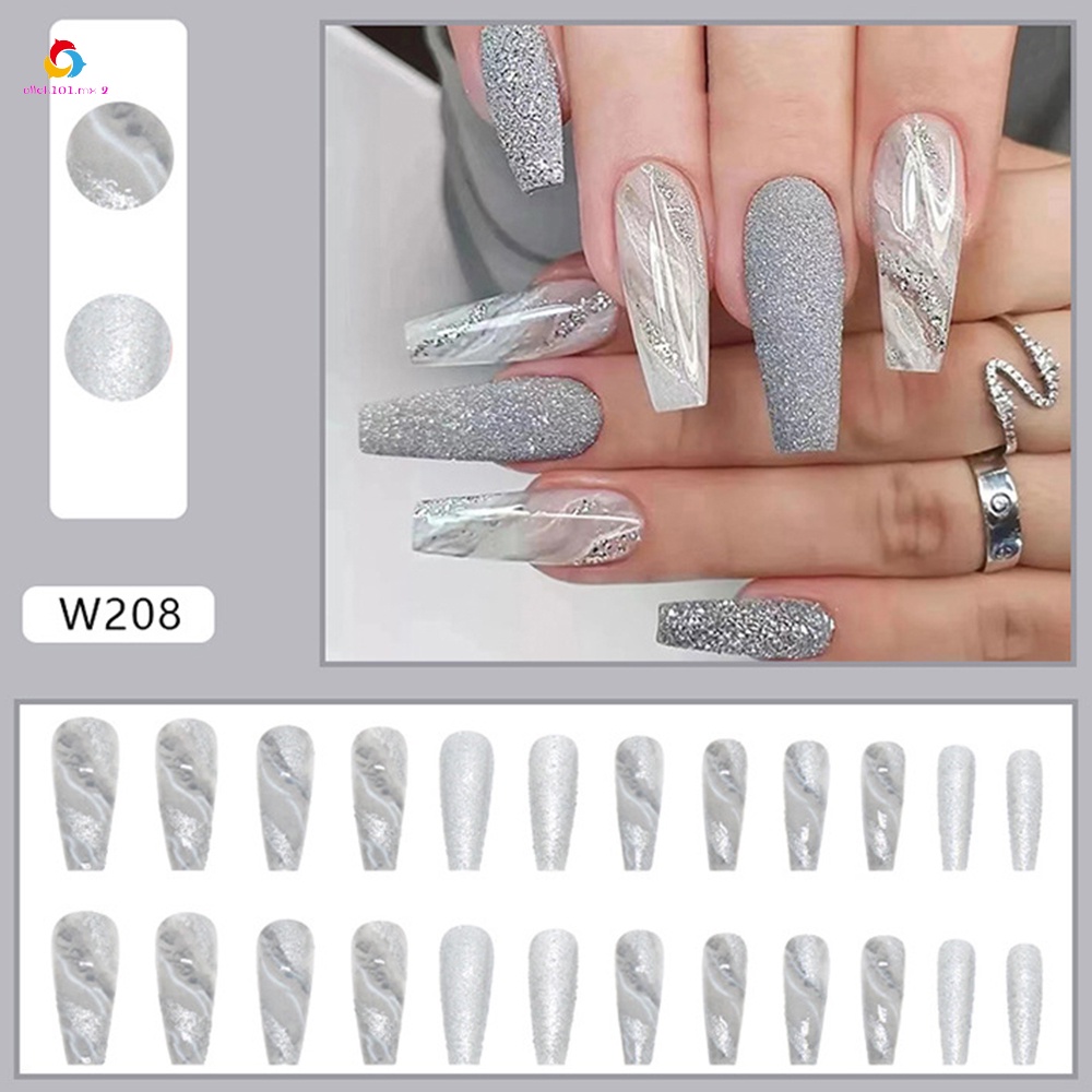 Uñas Falsas Brillantes DIY Gris Patrón De Mármol Blanco Con Brillo  Brillante Para Estudiantes Diarios Decoración De | Shopee México