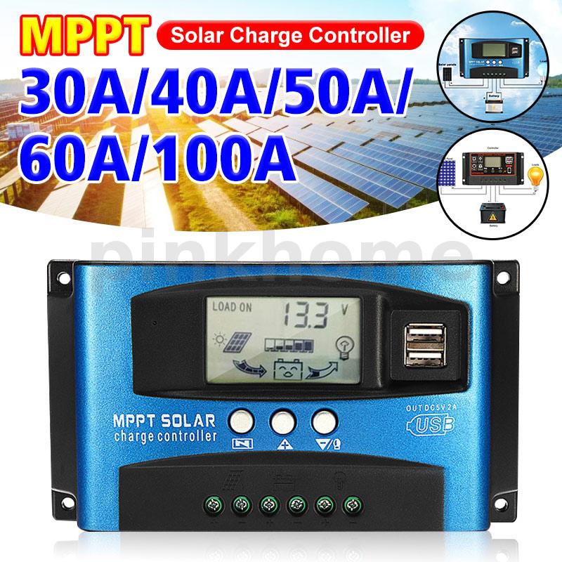 40A Controlador de carga solar MPPT 40/50/60/100A Controlador de carga solar Pantalla LCD USB dual 12V 24V 