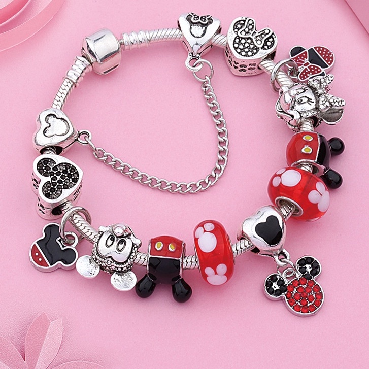 Pandora pulsera Mickey/Minnie/Crystal/moda colgante DIY plata corazón pulsera como regalo