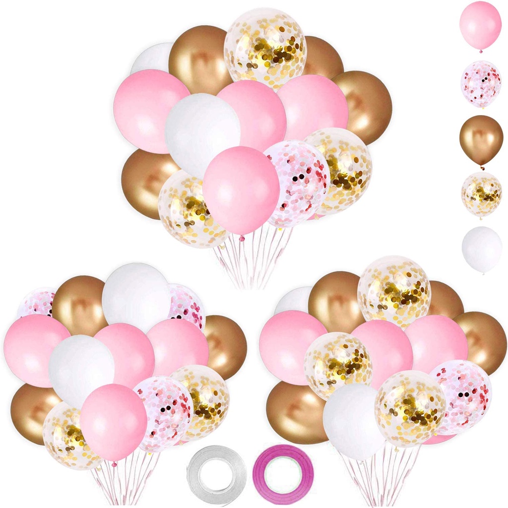 Rosa y Blanco MELLIEX 60 Piezas Globos de Confeti Globos de Latex con Accesorios para Globos para Decoracion de Boda Cumpleaños Fiesta San Valentin 