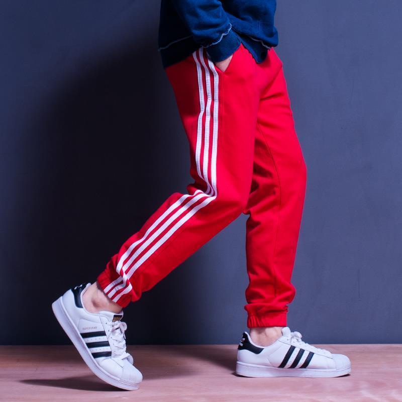 Tres Rayas Rojo Pantalones Deportivos Hombres Primavera Y Otoño Sueltas  Todo Combinado Cierre De Chándal Marea Casual | Shopee México
