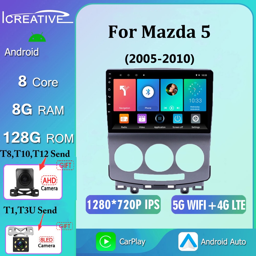 Hot Icreative 2 Din Android Auto Radio Para Mazda 5 2005-2010 De Coche Multimedia GPS Track Carplay Reproductor Estéreo