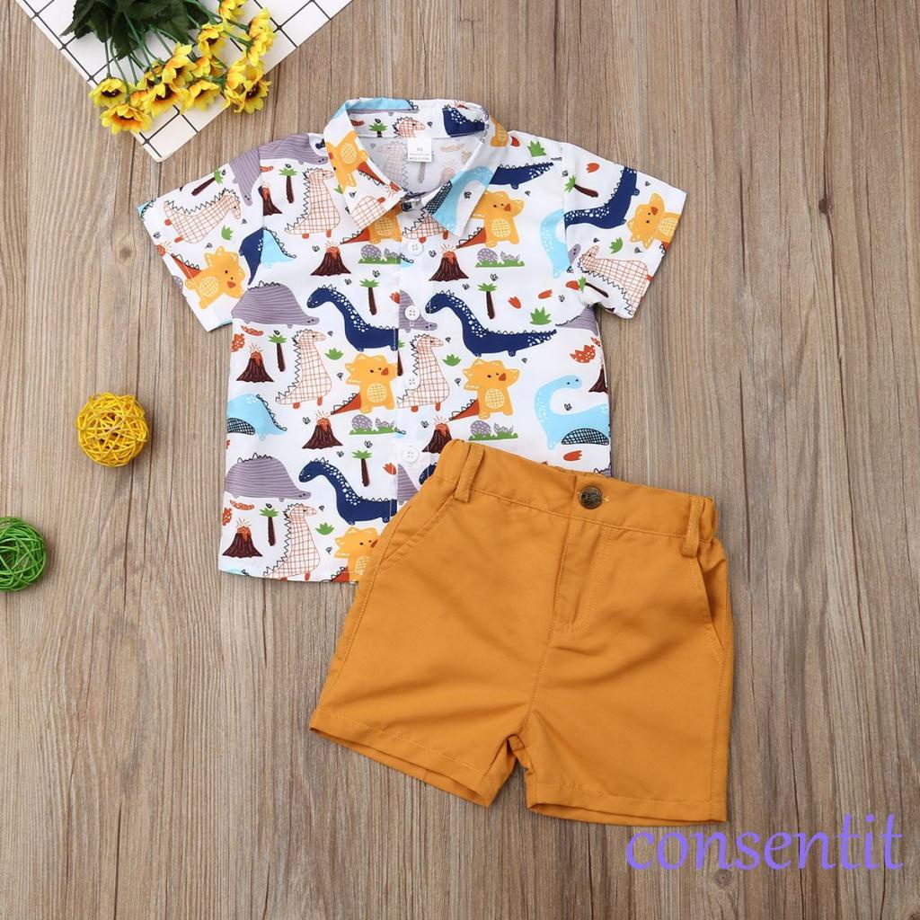 Conjuntos para niño BBestseller Dinosaurio Imprimiendo Tops T-Shirt Camiseta niño Manga Corta y Pantalones Cortos Trajes de Ropa para Niños 