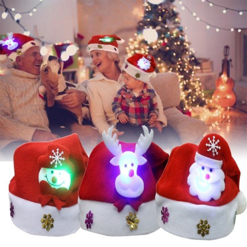 SATINIOR 3 Piezas de Sombreros de Luz LED de Navidad Gorro de Navidad Sombrero de Navidad con Pompón LED para Fiesta de Navidad 