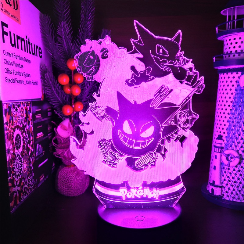 Pokemon Gengar Haunter Gastly 3D Illusion Nightlights Anime Lamp Takara