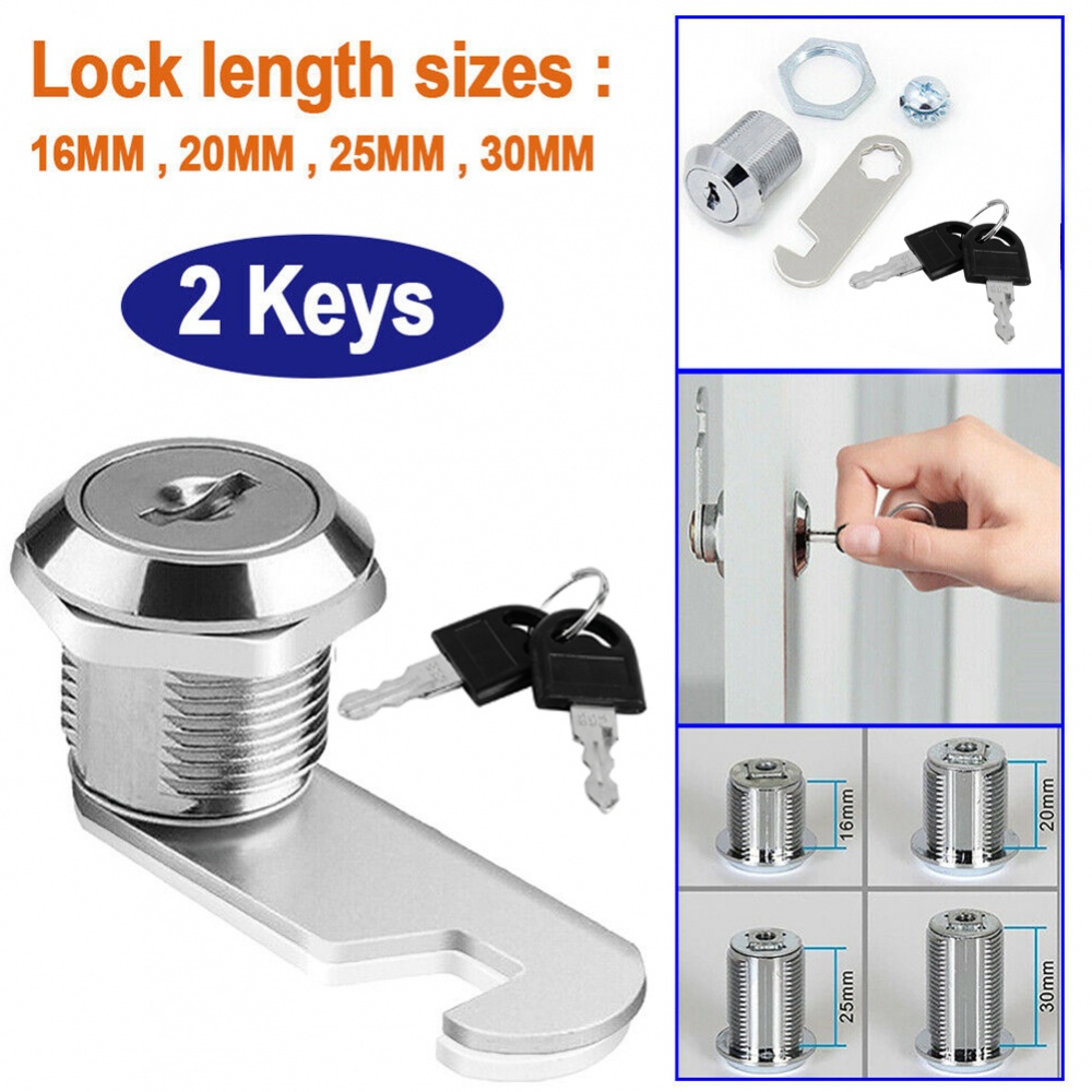 2 Llaves Nuevo Locker 16MM 20MM Cam Lock para gabinete Buzón Cajón Armario Locker 