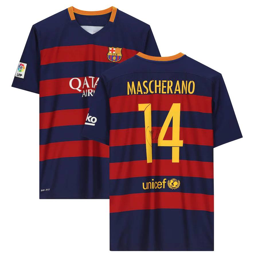 HT1 2015/2016 Camiseta De Fútbol De Casa Barcelona Mascherano Retro Sports Tee Unisex Player Edition TH1