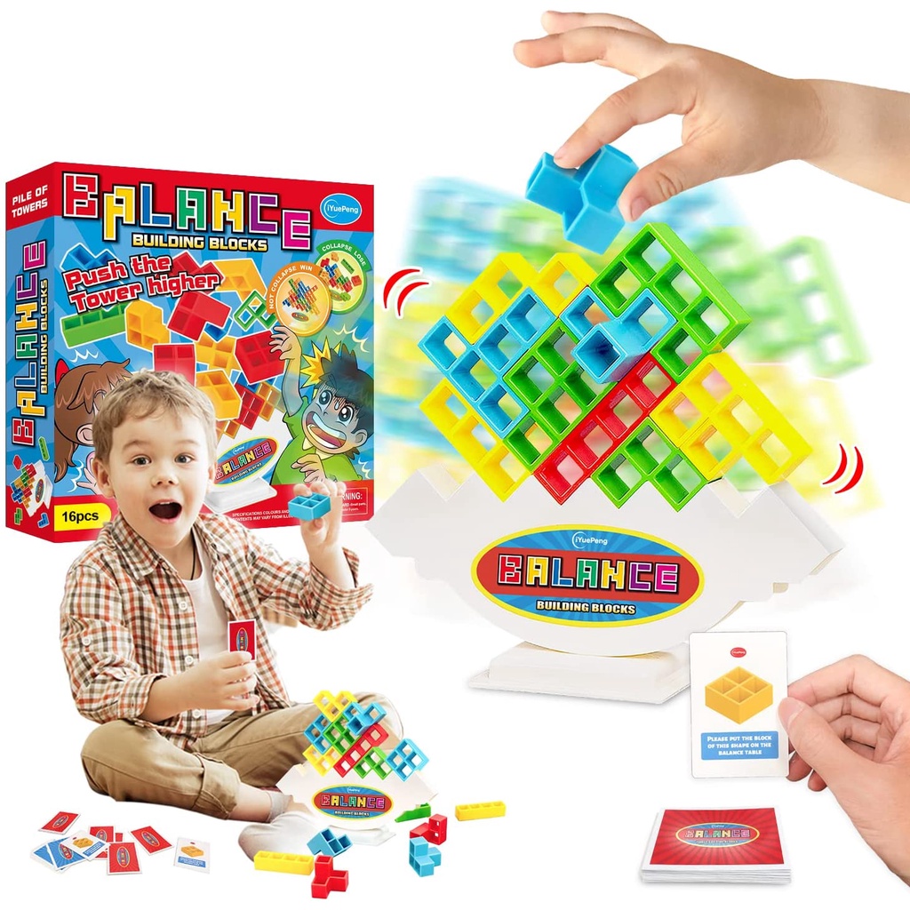 16pcs Fast Stacking Building Block Game with Base ABS Environmental Protection Material Parent-Child Interactive Educational Toy Tetris Balance Stacking Toys for Kids Adults Family Games 