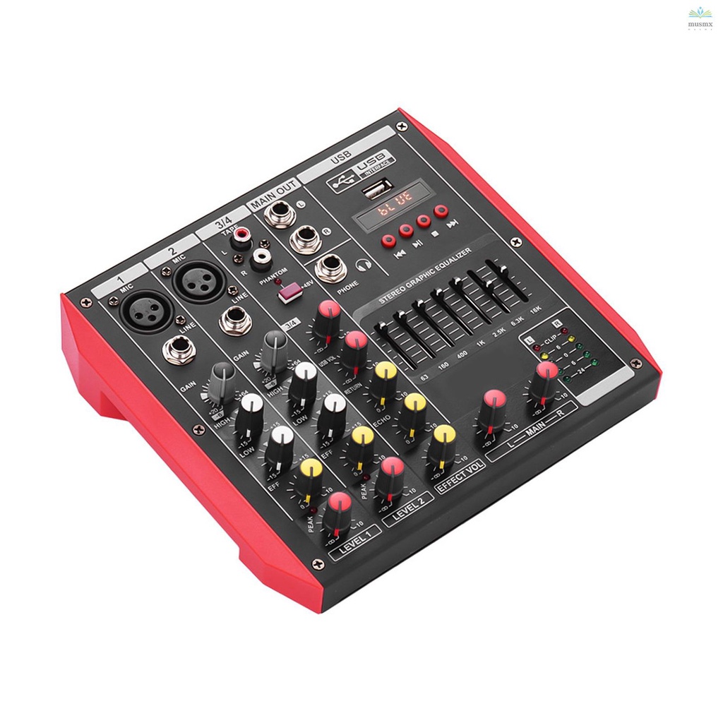 48 V Mini Mezclador de Audio con Mesa de Mezclas de Sonido USB DJ Domeilleur Amplificador para Karaoke y Fiestas de TV 4 Canales 