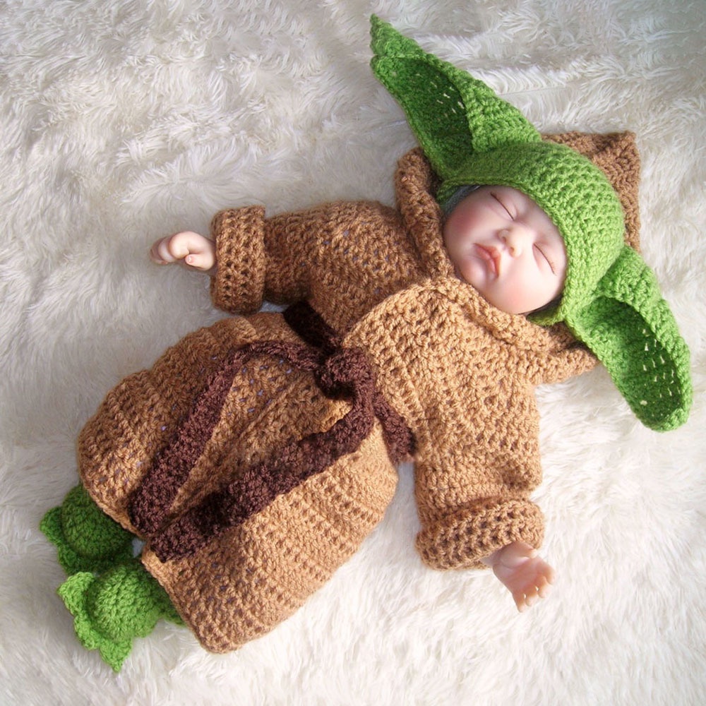 Vestido De Halloween Yoda Bebé cos Fotografía Ropa Suéter Prendas De Punto Kawaii Lindo