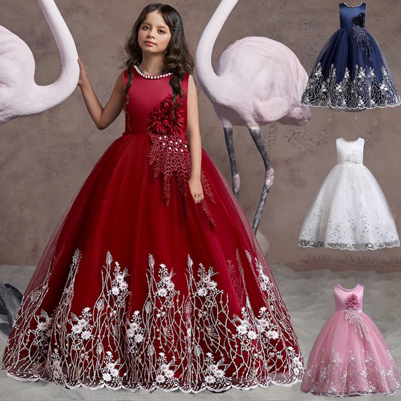 Vestido De Fiesta Para Niñas Vestidos De Dama De Honor De Encaje Niña Princesa Baile | Shopee