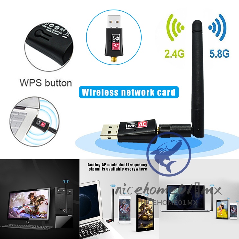 Adaptador De Redes Wifi Usb Inalambrico Con Antena 5g Doble Banda Para Pc De Escritorio Portatil Shopee Mexico
