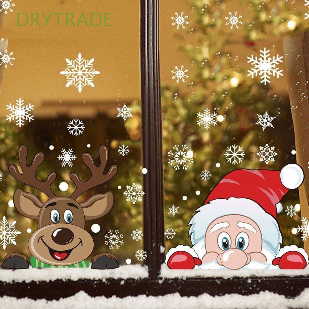 DRYTRADE Reno Etiquetas engomadas del vidrio de la ventana Copo de nieve  Suministros de fiesta de Navidad Decoraciones de navidad Invierno  Decoración hogareña Alce Adornos navideños para habitaciones de niños Papá  Noel