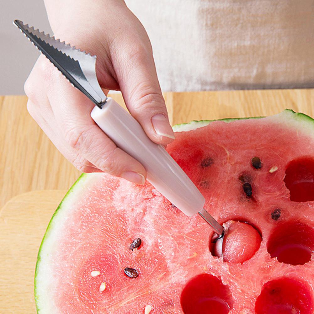 fruta herramienta para cortar sandía YUIO cuchillo de tallar cuchara y cuchara Cuchara de doble cabeza para helado color plateado melón cuchillo de tallar 