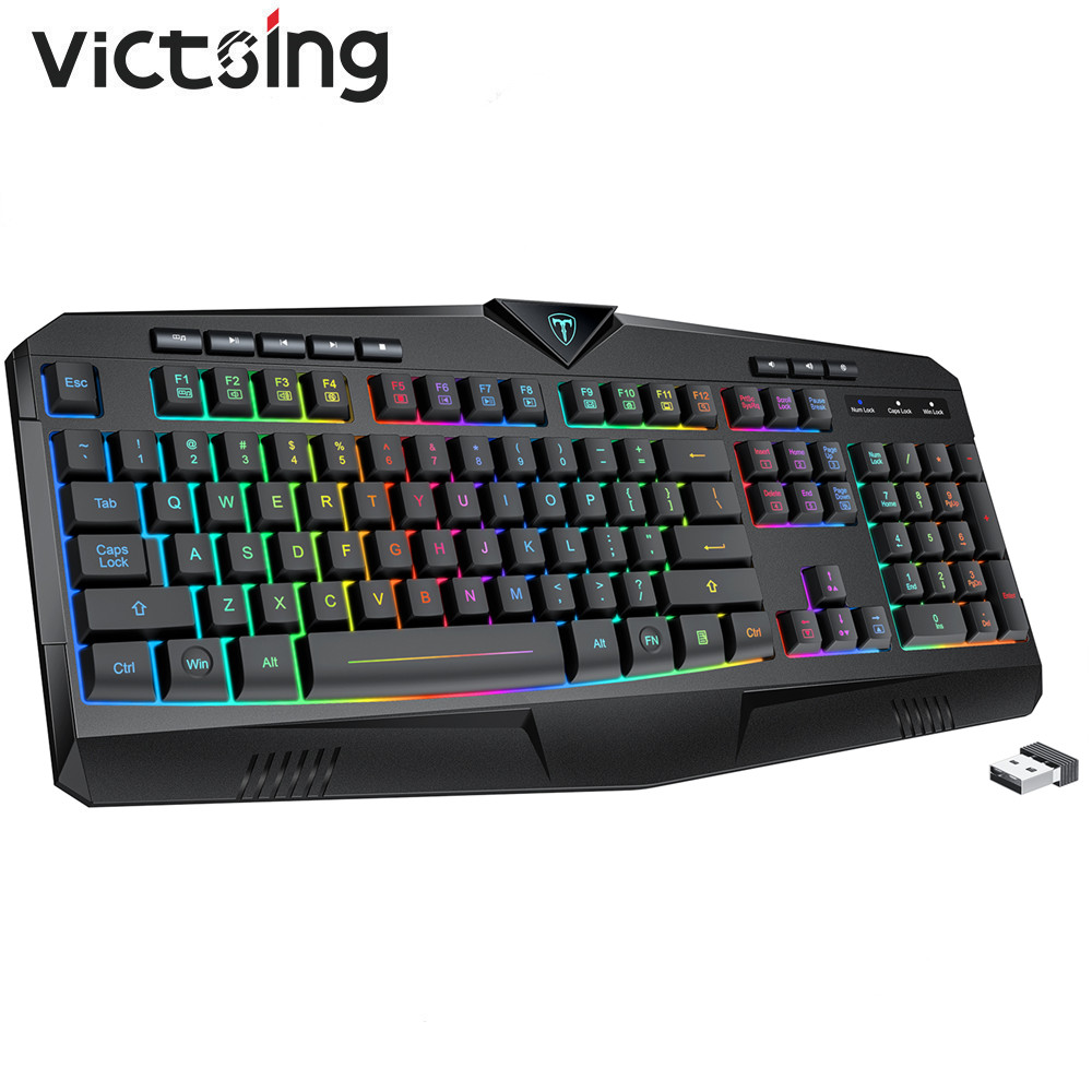 VictSing PC302 Rechargeable Wireless Gaming Keyboard, RGB Backlit Quiet