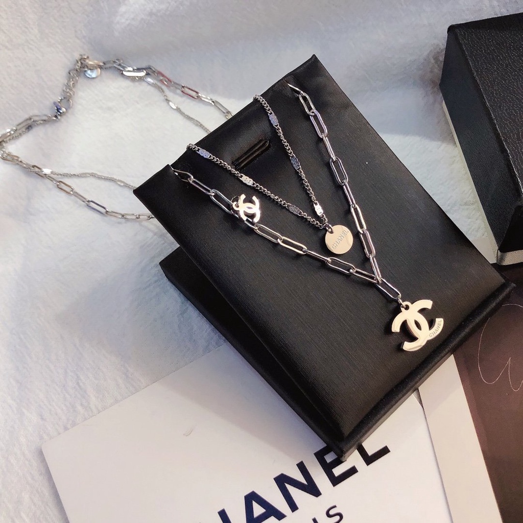 Coreano Chanel Collar Accesorios Simple Letra Doble CC Cadenas Delicada Pareja Colgante Joyería | Shopee México