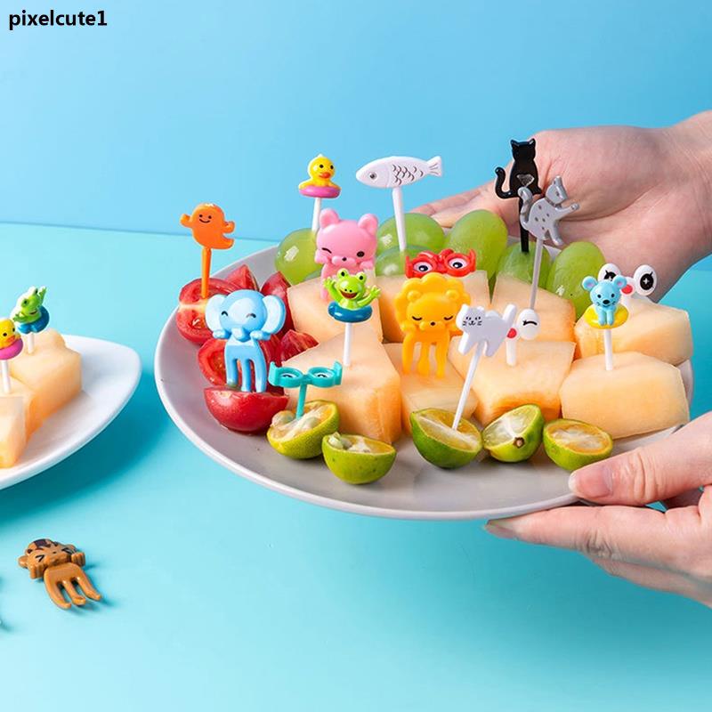 Guangcailun 10pcs Fruta Tenedor niños de Dibujos Animados de plástico Tenedor de Fruta palillo de Dientes de plástico decoración Animal del Almuerzo Caja de Accesorios 