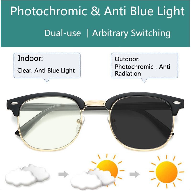 Gafas fotocromáticas con lentes Anti radiación Anti Blue Ray clásicos gafas sol para hombres y mujeres | Shopee México
