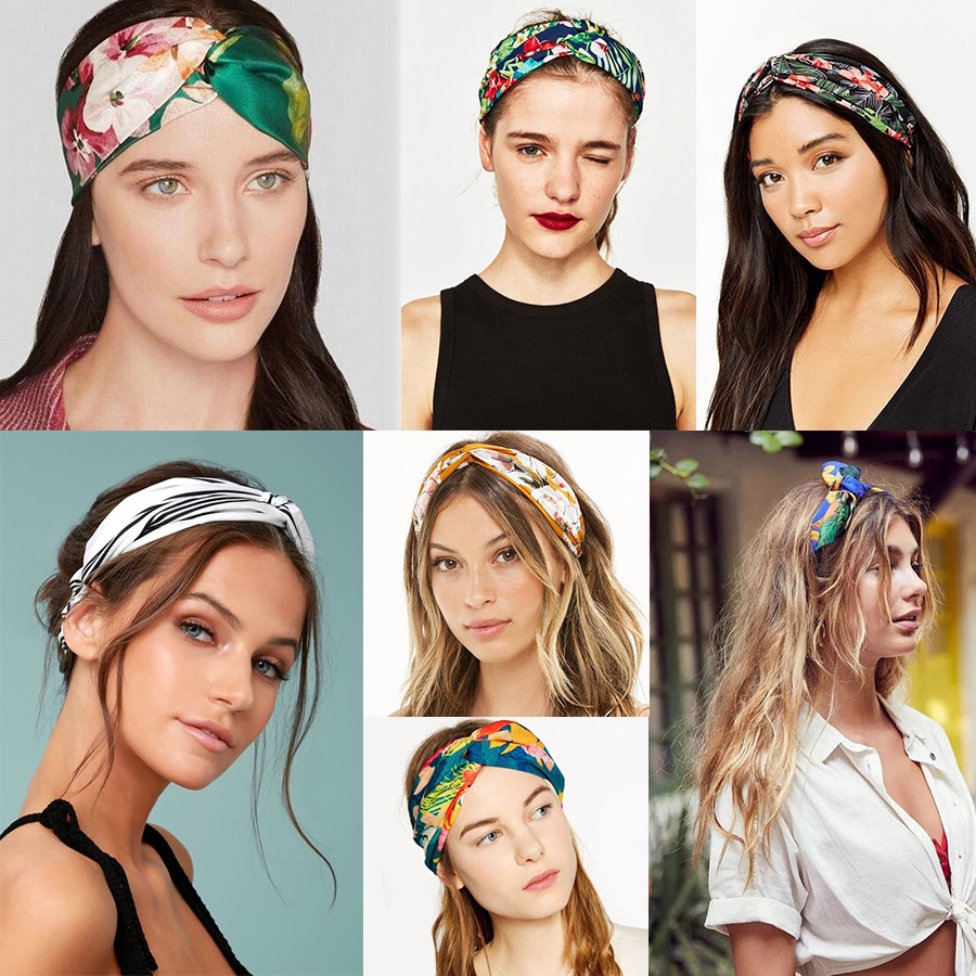 Nueva diadema de moda para mujeres con estampado de plantas flores banda para el cabello nudo cruzado turbante vendaje Vintage accesorios para el cabello 
