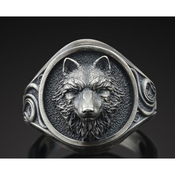 diseño gótico con cabeza de lobo Anillo de lobo nórdico vikingo con cabeza de lobo para hombre 