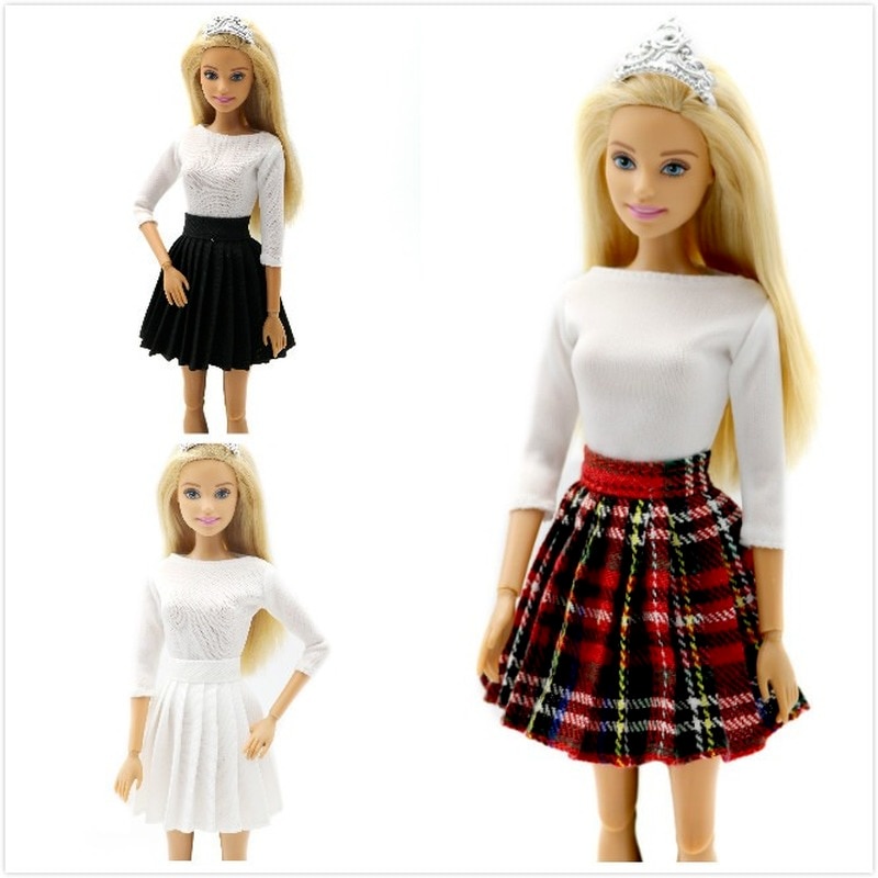  Nueva Ropa De Muñeca Blanco Tops Plisado Falda Trajes Conjunto Para Barbie  /  BJD Accesorios Juego Casa Vestir