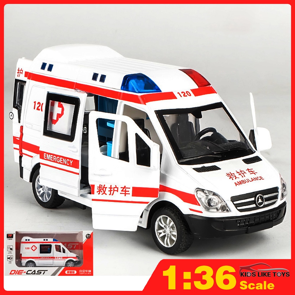 FAMKIT 1:36 modelo de ambulancia camión tire hacia atrás modelo de aleación con sonido LED juguete educación aprendizaje juguetes cumpleaños Halloween para niños de 3 años en adelante 