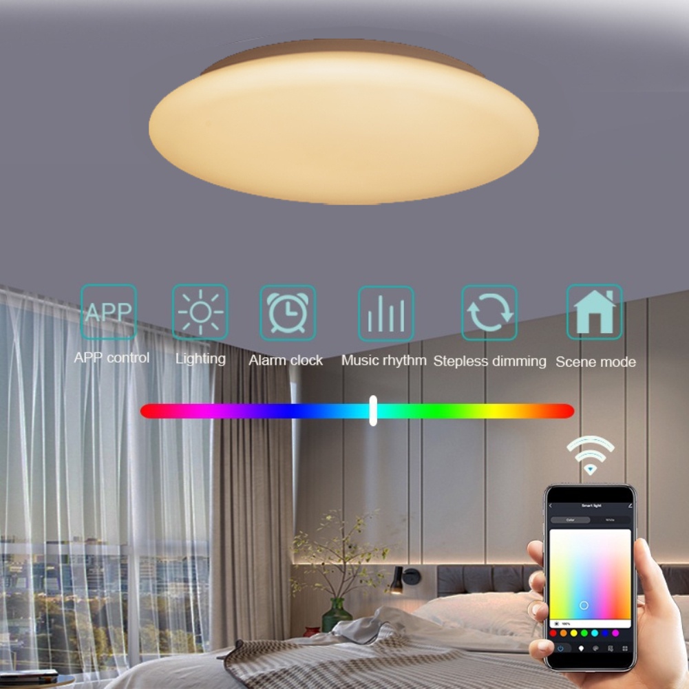 Luz de techo LED de 28CM 28W compatible con Alexa Google Home cambio de color RGB regulable control remoto y control de APP lámpara de techo LED para dormitorio sala de estar sala de niños 2400lm 