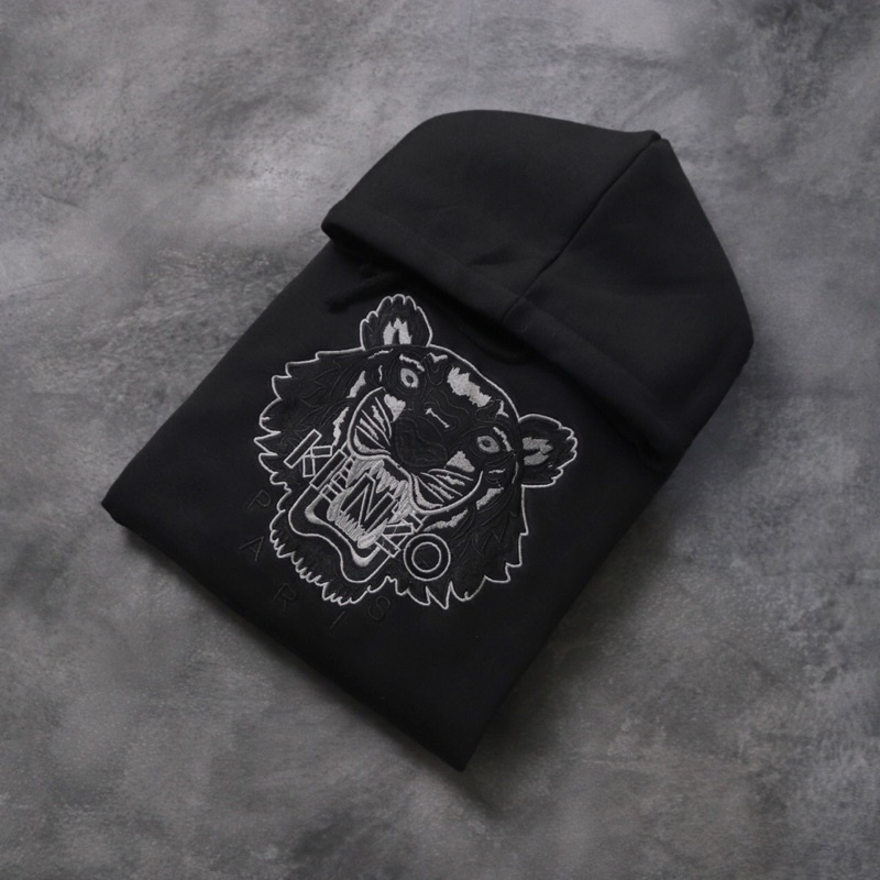 Chamarra suéter con capucha Kenzo - Paris Logo Basic Black Embroidery Fulltag