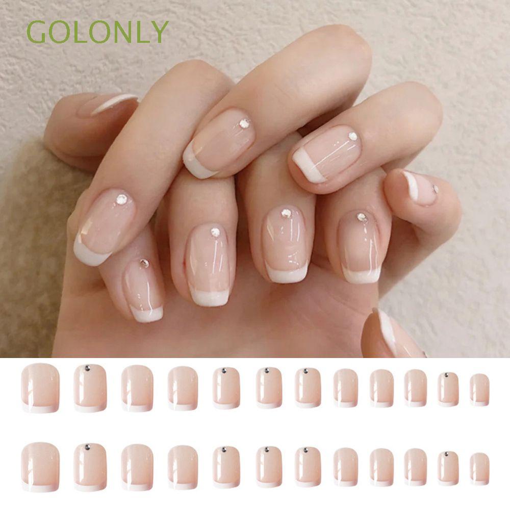 Golonly 24pcs Box White French Square Head False Nails Detachable Nail Tips Wearable Artificial Manicure Tool Full Cover Press On Nails Fake Nails Shopee Mexico