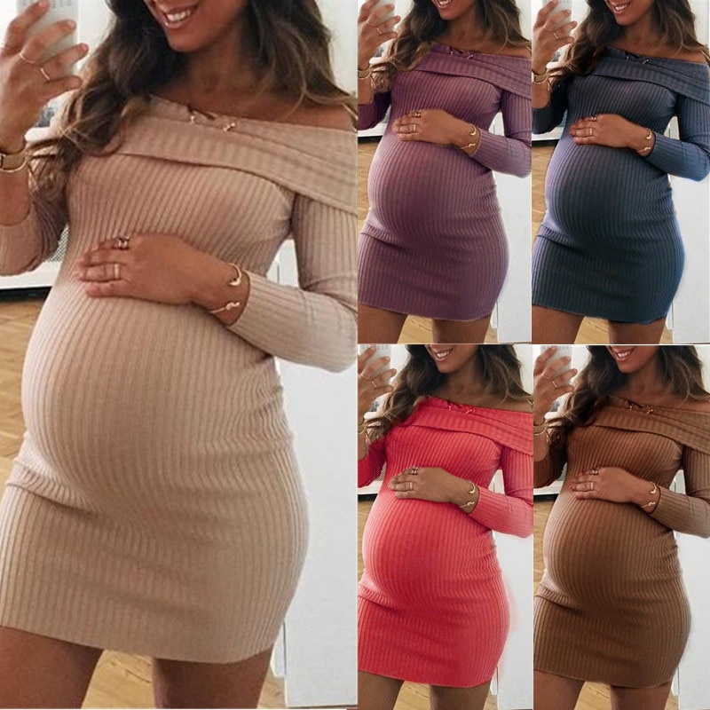Vestido Embarazada Mujer Color Ropa Hombros Talla S/M/L/XL/2XL Maternidad De Larga Linda Premama | Shopee México
