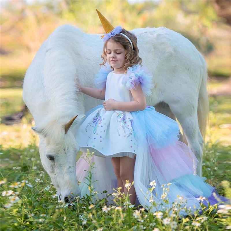 Niñas vestido de verano de los niños unicornio Vestidos de fiesta para las niñas  ropa de princesa disfraz de arco iris tutú vestido de los niños Vestidos de  4 a 10T |