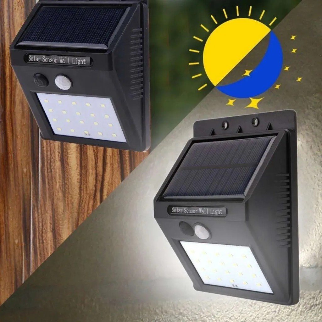 Luz Solar De Exterior Con Sensor De Movimiento Inteligente 20 LED Pared 8 Horas 