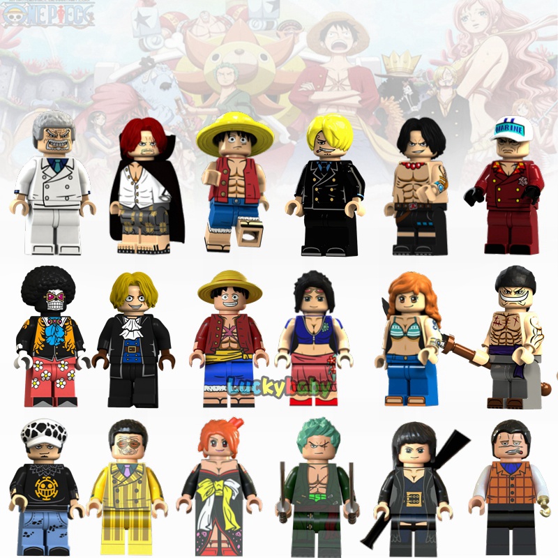 One Piece Lego Minifigures Luffy Ace Brooks Shanks Japanese Cartoon Anime Building Blocks Toys