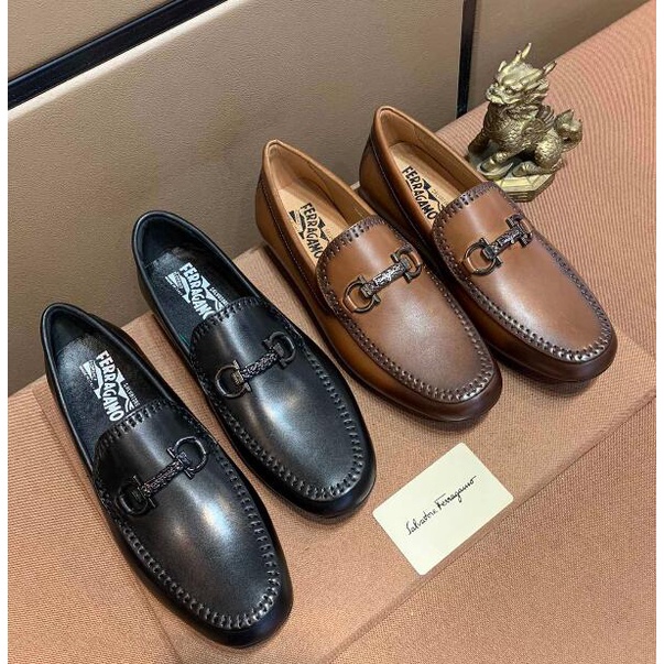 Original 100 % Moda SF SaL~Vatore Ferragamo Hombres casual Zapatos De Cuero Mocasines Marrón Negro | Shopee México