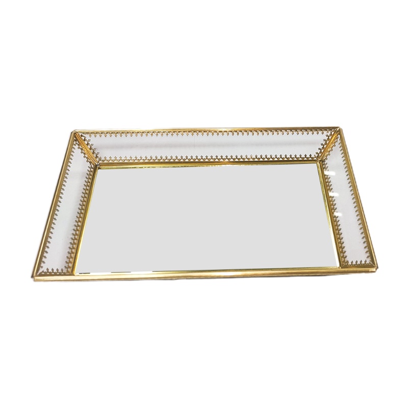Rectangle Gold Mirror Tray Jewelry, Mirror Vanity Tray Gold